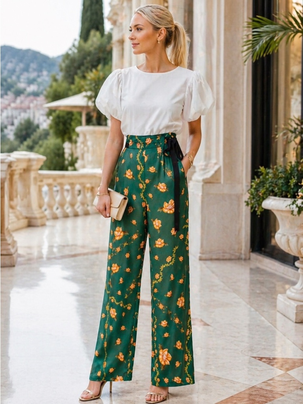 Agua by Agua Bendita Memoria Esoterico floral-print satin straight leg pant NWT